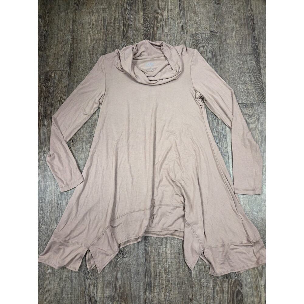 LOGO by Lori Goldstein Asymmetric Hem Cowl Neck Tunic Beige Tan Size Small